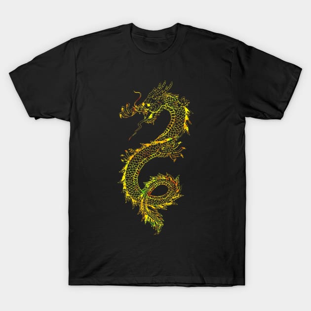 Neon Golden Dragon T-Shirt by Alexander S.